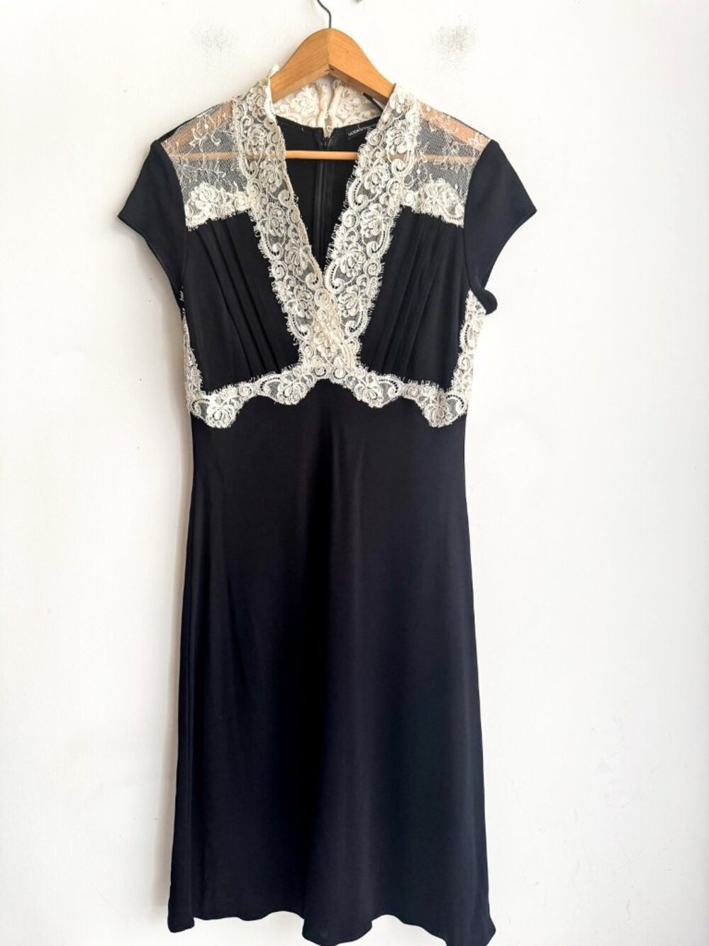 Vintage y2k Moda International Black White Lace Trim A line dress 8